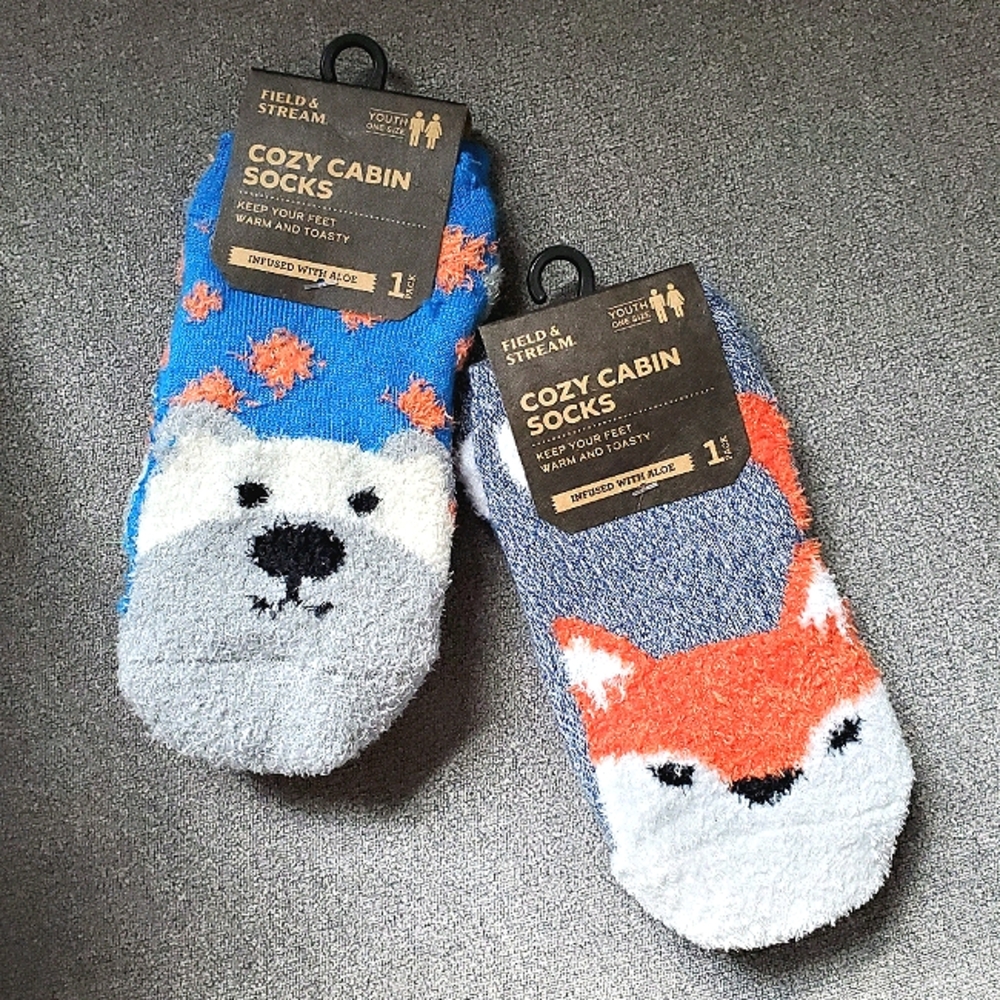 TWO PAIR! Kids' Animal Slipper Socks w/Grips